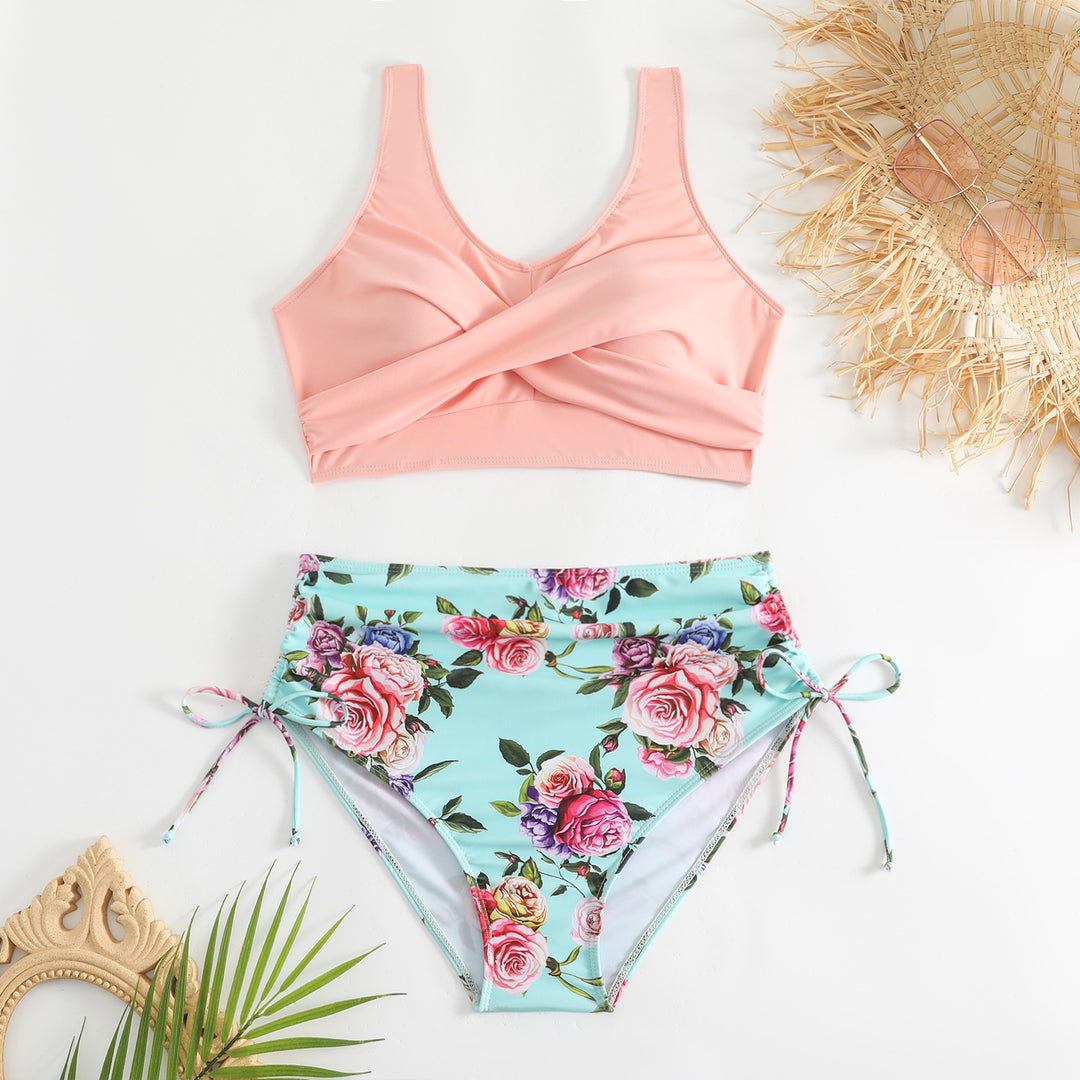 Damen Bikini-Set mit schickem Wickeloberteil und hoch taillierten Höschen EB