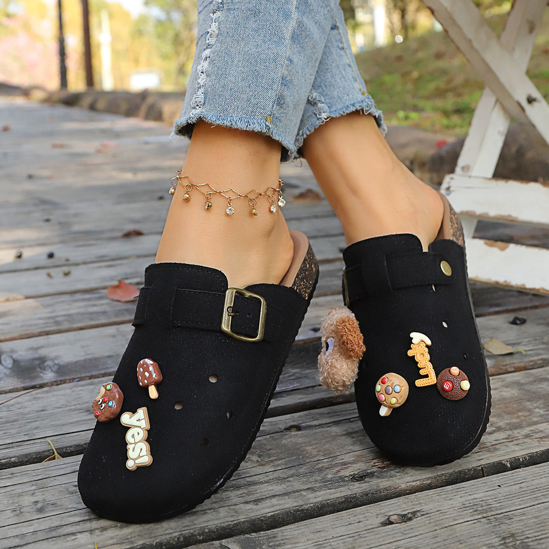 Damen Bequeme Clogs mit süßem Dekor und verstellbarem Riemen EB