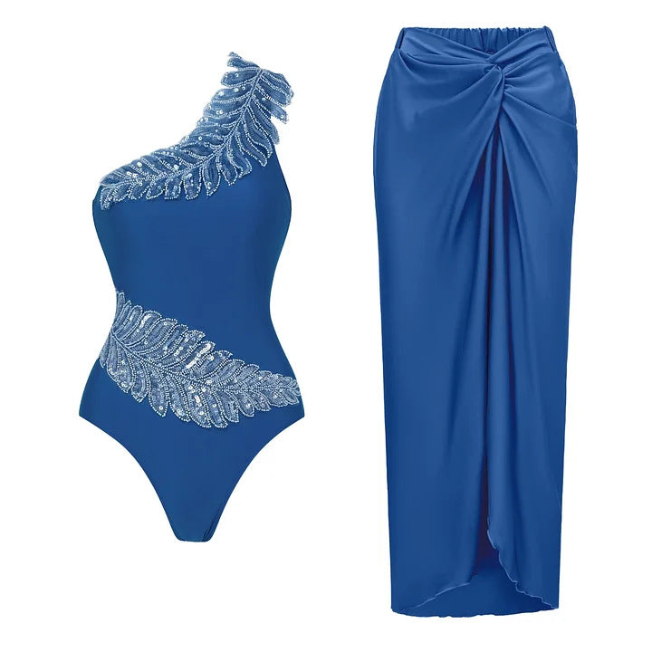 Damen Einseitiger Design Badeanzug mit luxuriösen Pailletten-Akzenten EB