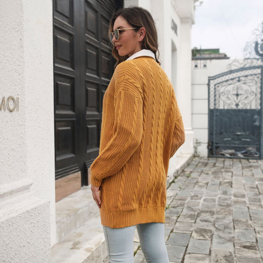 Damen Großer Strickcardigan mit Zopfmuster EB