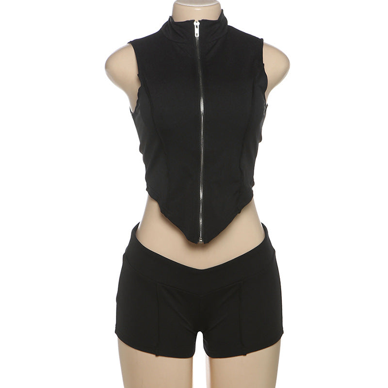 Damen Sportliches Zweiteiliges Set mit Stehkragen und kurzem Schnitt EB