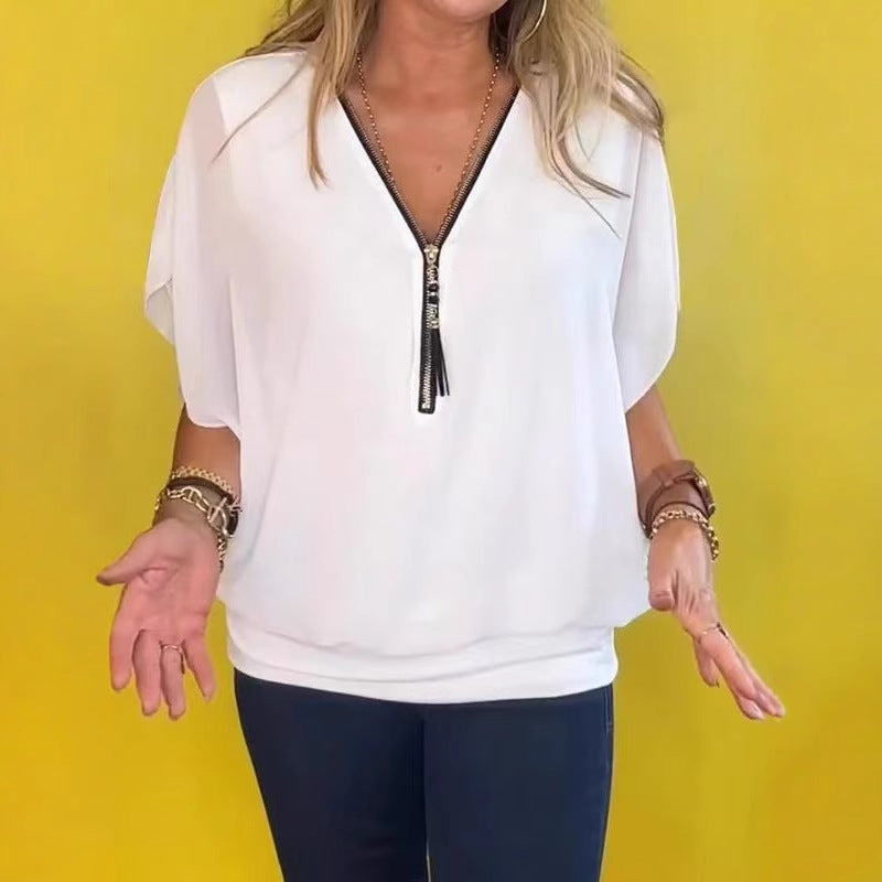 Damen schicke Bluse mit Reißverschluss EB