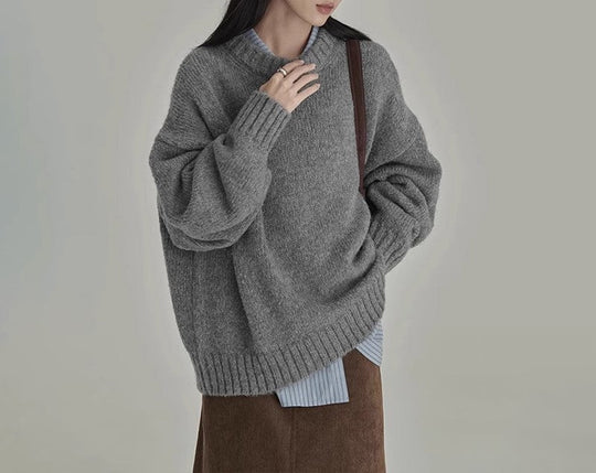 EB | Pullover Gestrickte Wolle Übergröße Schnitt Rundhalsausschnitt Rippendetails