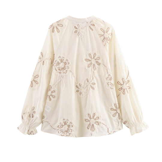 Damen Bluse mit floralem Stickmuster und eleganten Quasten EB