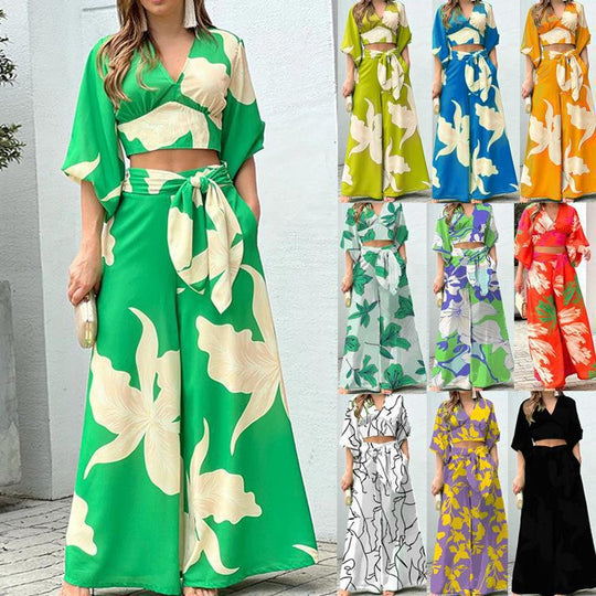 Damen luftiges Zweiteiler-Set mit weitgeschnittenem Oberteil und schwingender Hose EB