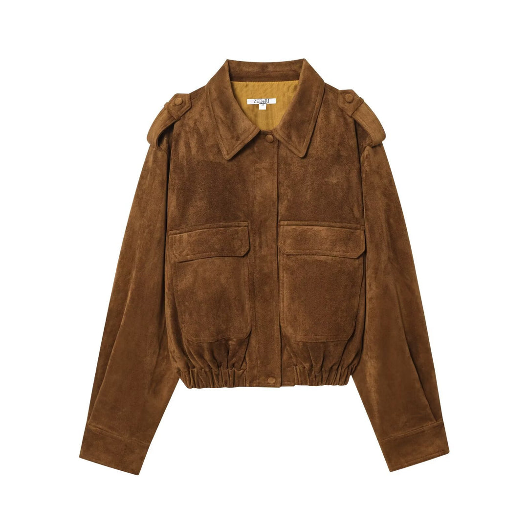 Damen modische Wildlederjacke mit praktischen Taschen EB