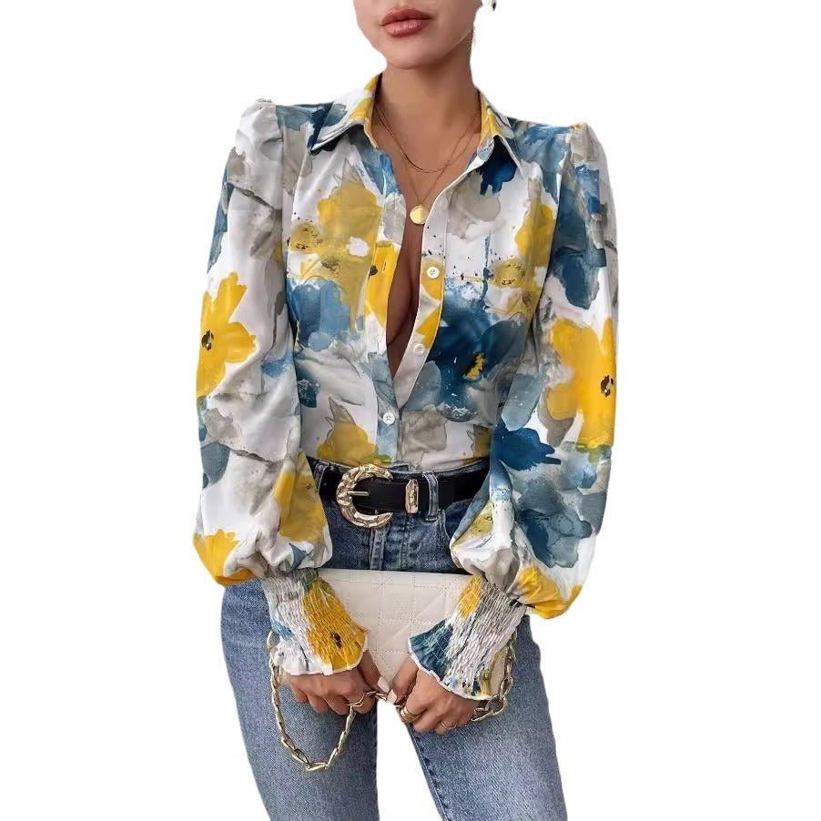 Damen Bluse mit floralen Mustern und puffärmel EB