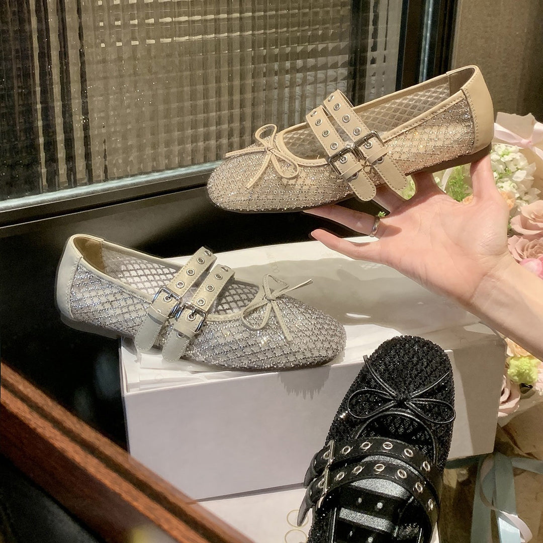 Damen Ballerinas mit doppeltem Riemen und funkelnder Optik EB