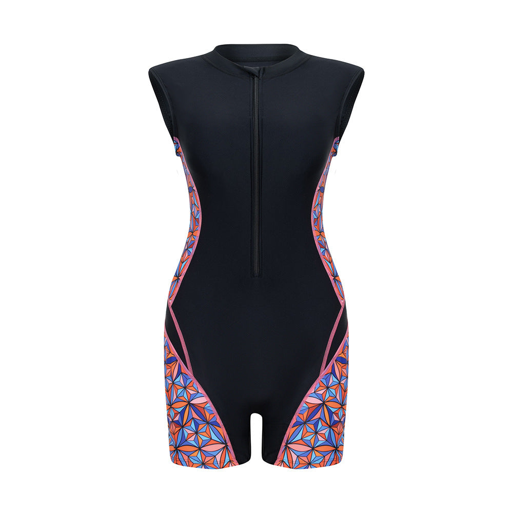Damen Sportlicher Langarm-Schwimmanzug mit modernen grafischen Akzenten EB