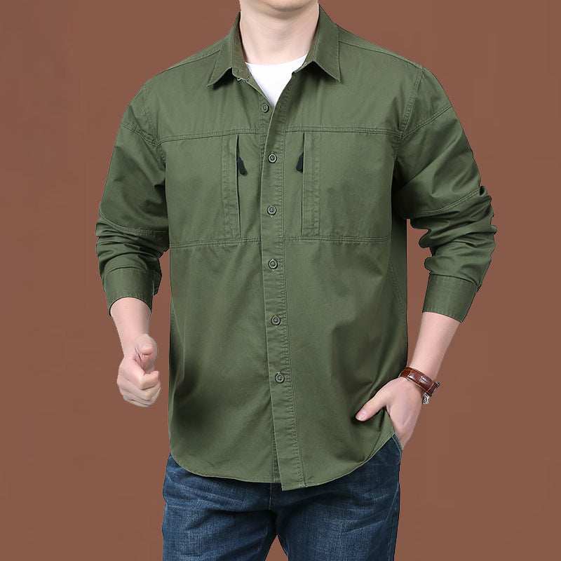 Herren nan leichtes Baumwoll-Utility-Overshirt mit zwei verdeckten Brusttaschen und klassischem Kentkragen EB