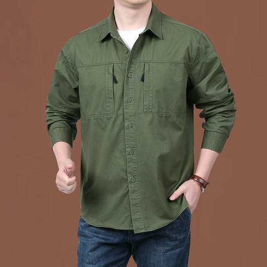 Herren nan leichtes Baumwoll-Utility-Overshirt mit zwei verdeckten Brusttaschen und klassischem Kentkragen EB