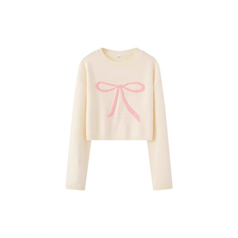 Damen Cropped Pullover mit verspieltem Schleifenmotiv EB