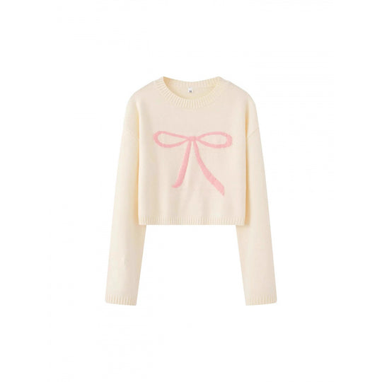 Damen Cropped Pullover mit verspieltem Schleifenmotiv EB
