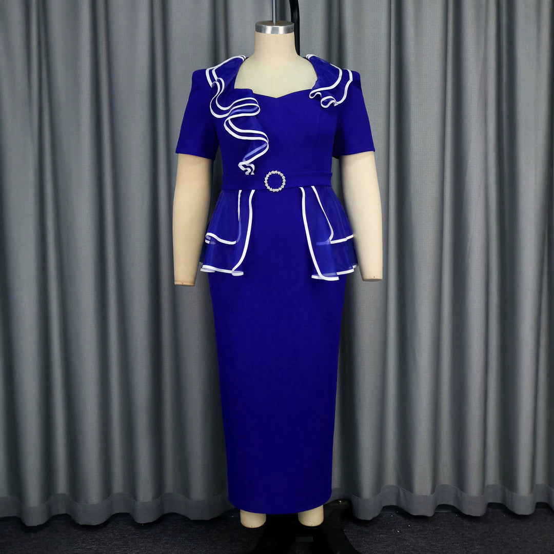 Damen figurbetontes Kleid mit fließendem Rüschendesign EB