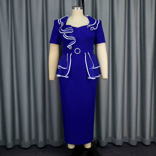 Damen figurbetontes Kleid mit fließendem Rüschendesign EB