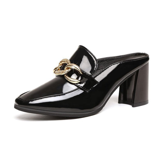 Damen Klassische Mules mit glitzerndem Schnallen-Detail und komfortablem Blockabsatz EB
