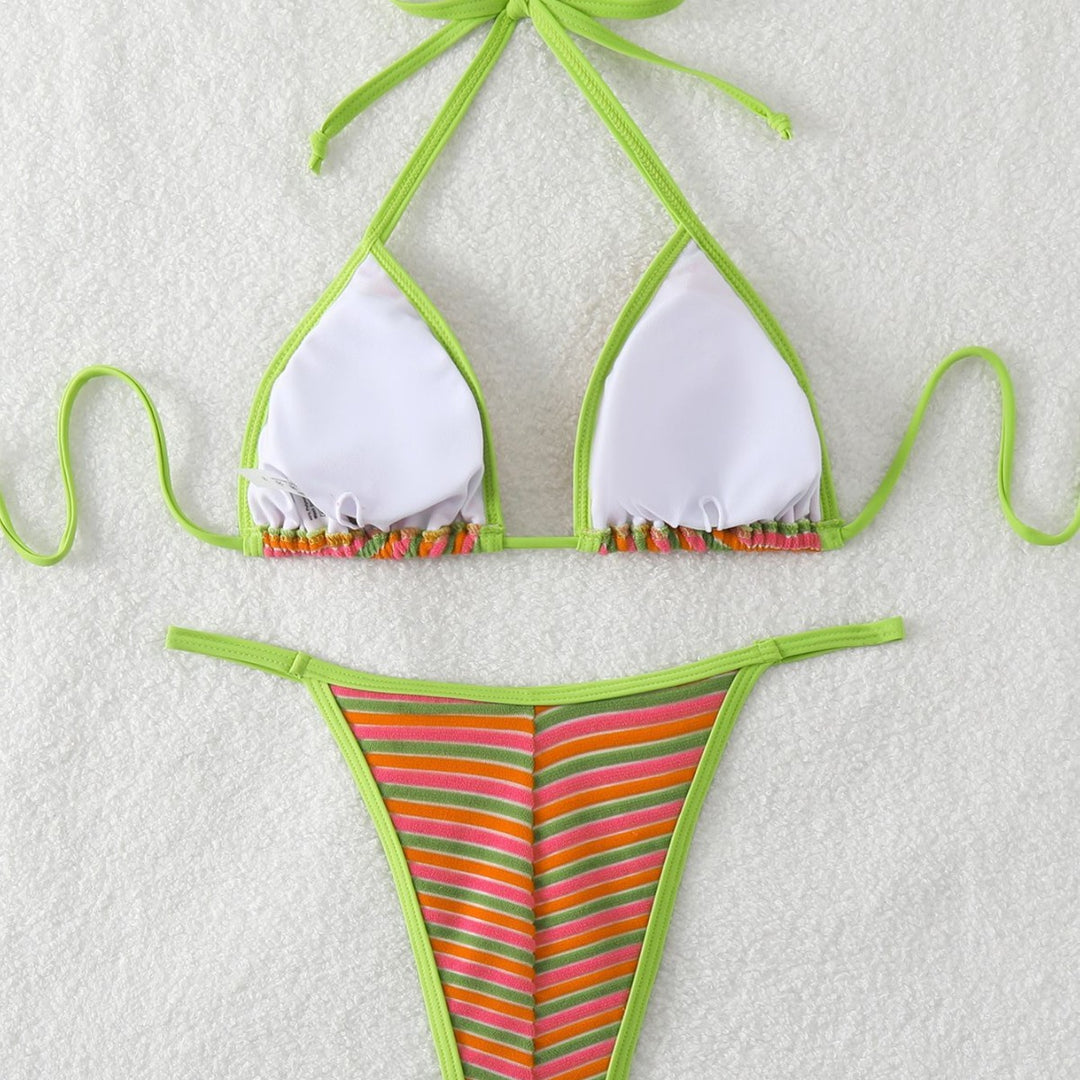 Damen Triangel-Bikini mit leuchtend bunten Streifen EB