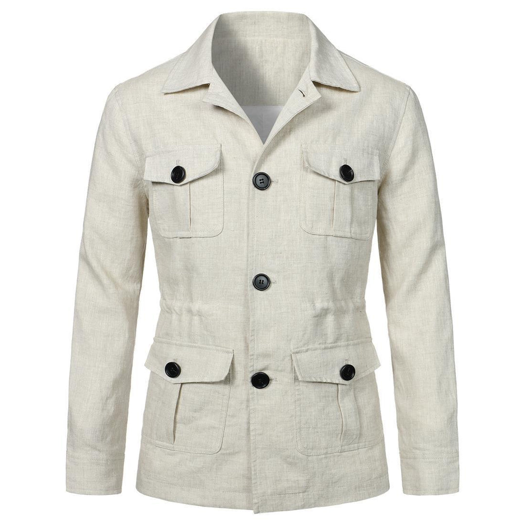 Herren nan Utility-Jacke aus Leinen mit vier aufgesetzten Taschen und taillierter Silhouette EB