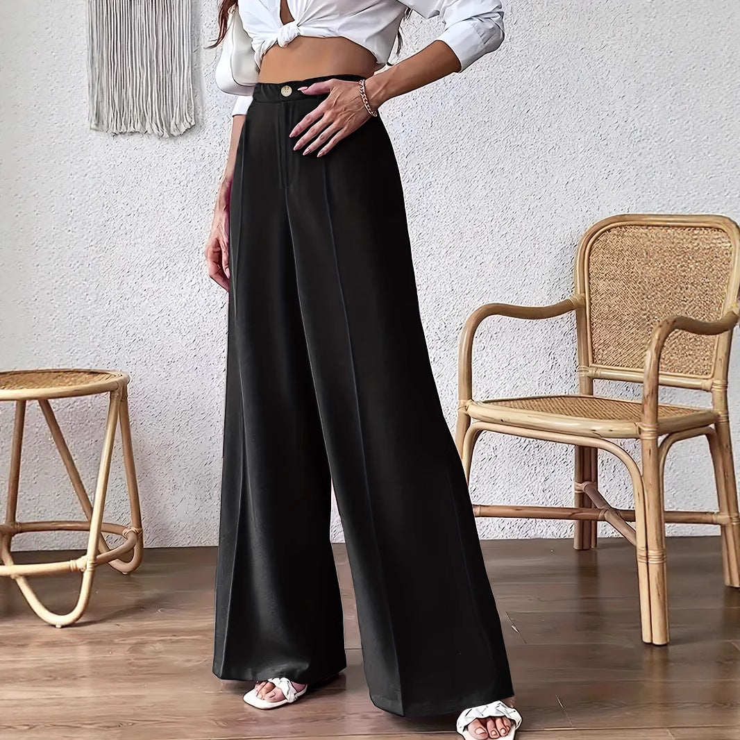 Damen Weit geschnittene Hose mit elegantem Hochbund und dekorativem Knopf EB