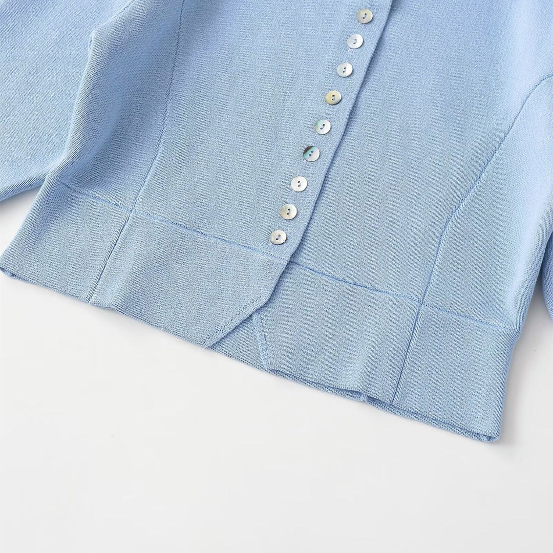 Damen elegantes Cardigan mit feinem Rippenmuster und dekorativen Knöpfen EB