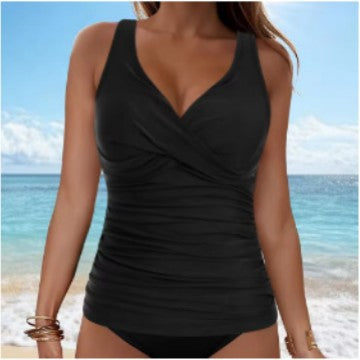 Damen elegantes Wickel-Badeoberteil mit Rüschen EB