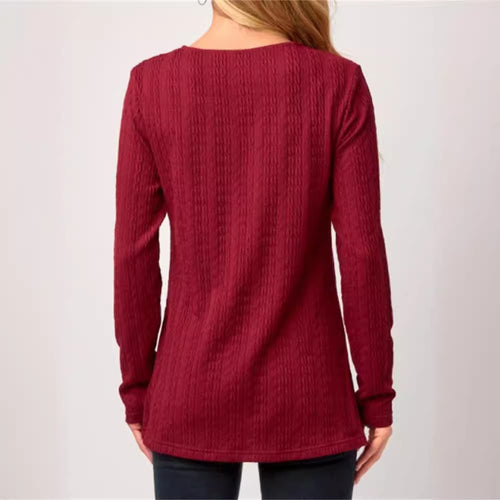 Damen asymmetrisches Langarmshirt mit Knopfdetails und strukturiertem Design EB
