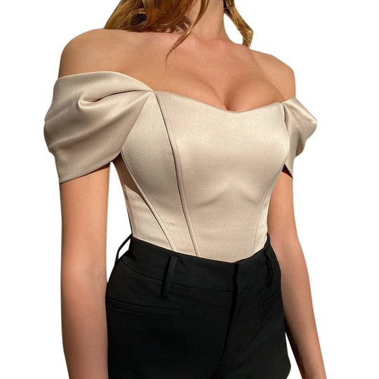 Damen elegantes Satin-Bustier mit Schulterdetails EB