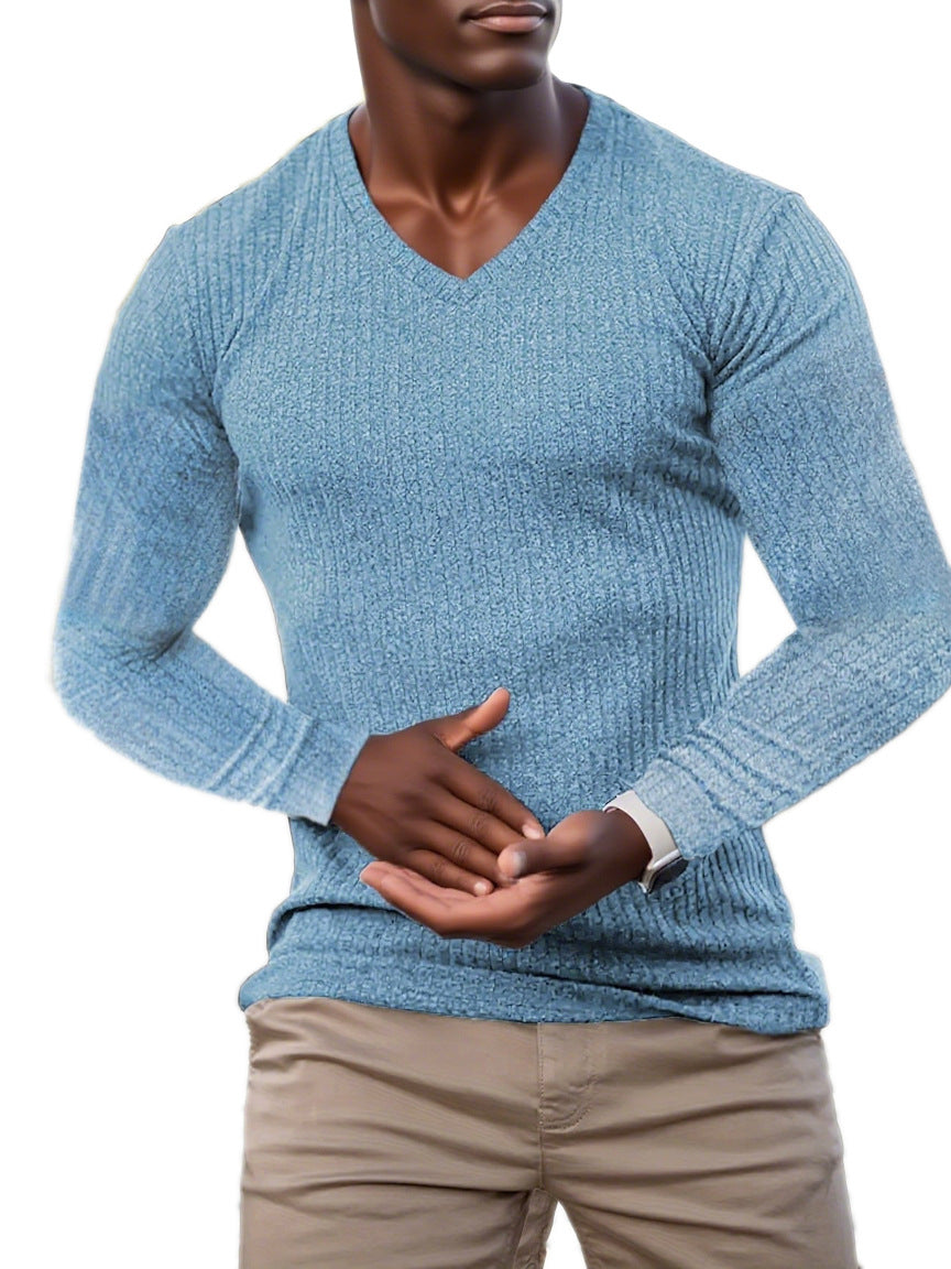 Herren elegantes V-Ausschnitt Pullover aus strukturiertem Strickmaterial EB