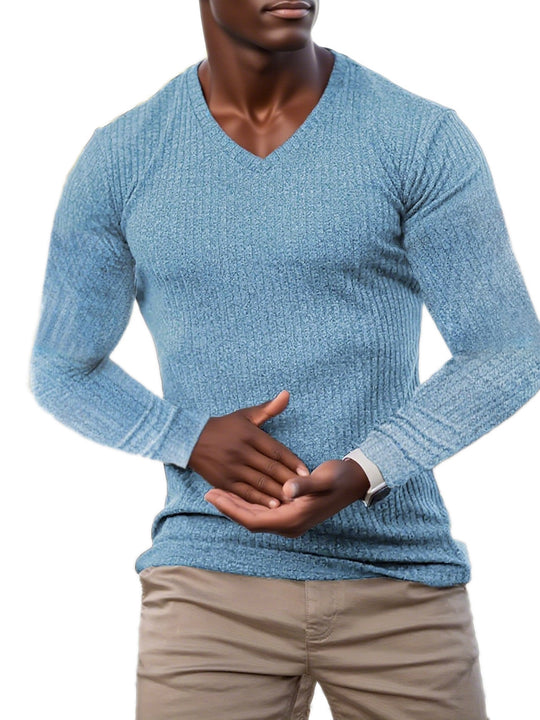 Herren elegantes V-Ausschnitt Pullover aus strukturiertem Strickmaterial EB