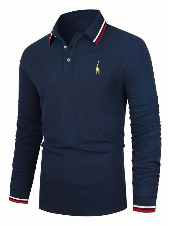 Herren Langarm Poloshirt mit sportivem Kragen und kontrastierenden Bündchen EB