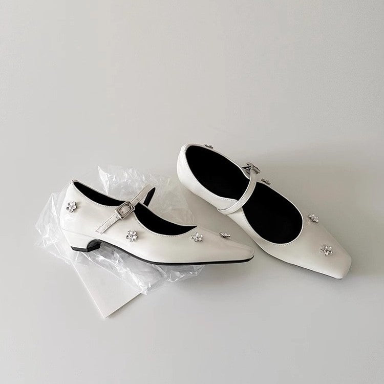 Damen Ballerina-Schuhe mit verziertem Riemen und glänzenden Applikationen EB