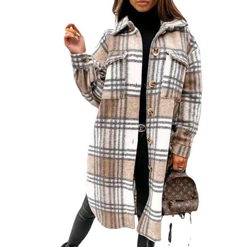 Damen Karierter Oversized-Hemd-Mantel mit praktischen Taschen EB
