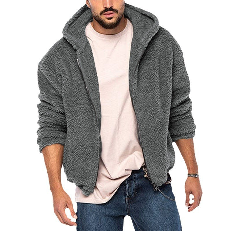 Herren nan voluminöse Sherpa-Hoodie Jacke mit Bomber-Schnitt, verdecktem Reißverschluss und Ärmeltasche EB