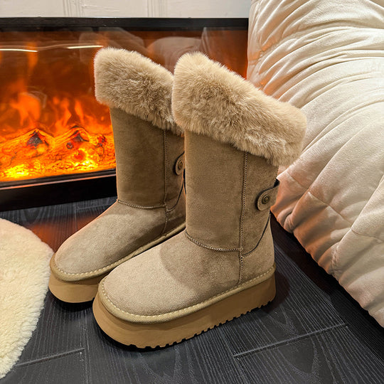 Damen kuschelige Winterstiefel mit luxuriösem Kunstpelzkragen EB