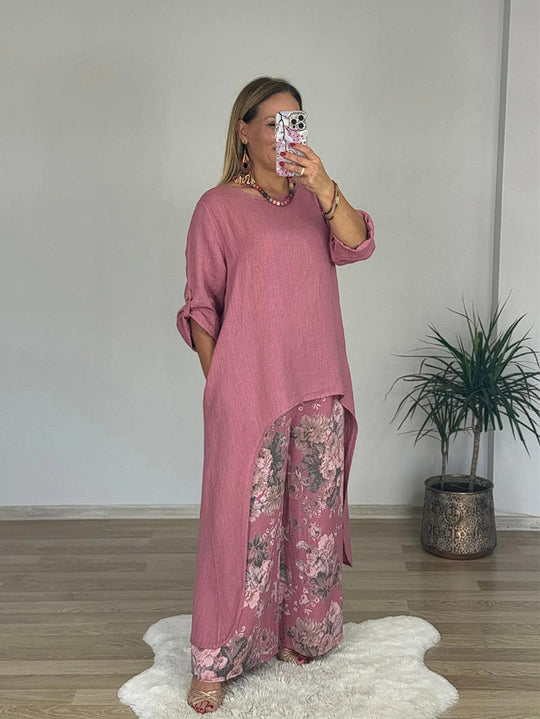 Damen Relaxed Fit Leinen Tunika Top EB