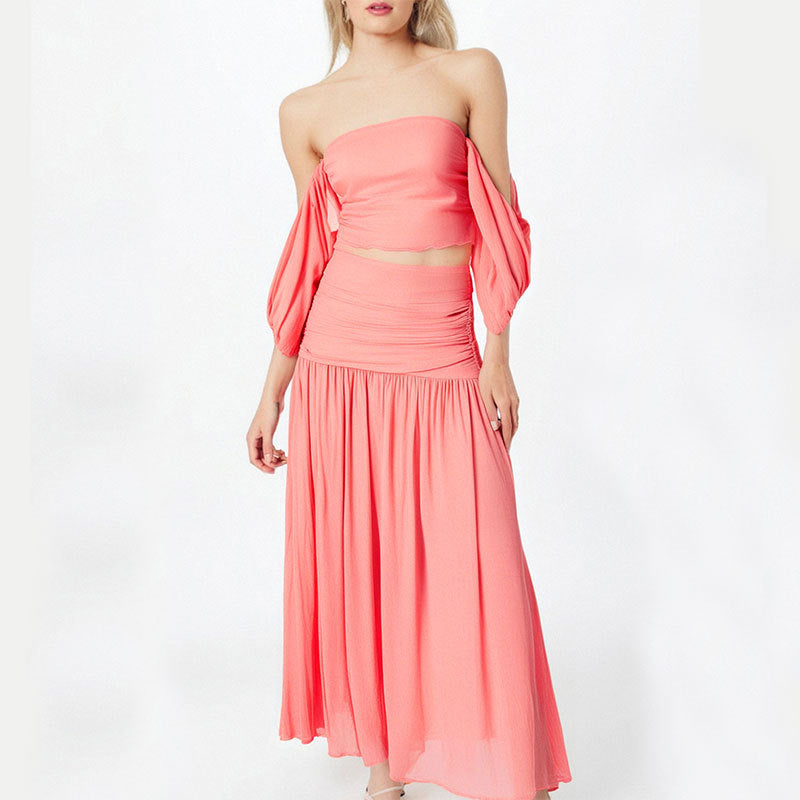 Damen Maxikleid mit elegantem Off-Shoulder Design und fließendem Stoff EB