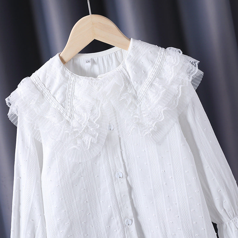 Mädchen Bluse mit voluminösem Rüschenkragen und feinen Stickereien EB