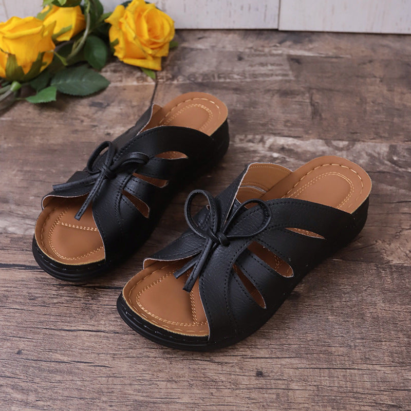 Damen Komfortable und modische Zehentrenner-Sandalen mit Schleifen-Design EB