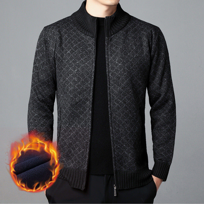 Herren Strickjacke mit hohem Kragen und innovativem Muster EB
