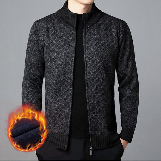 Herren Strickjacke mit hohem Kragen und innovativem Muster EB