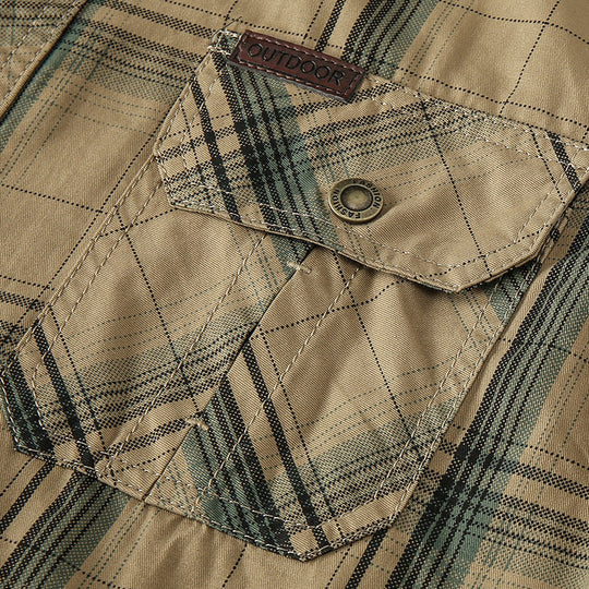 Herren nan karriertes Baumwoll-Flanellhemd mit Brusttaschen und klassischer Knopfleiste EB