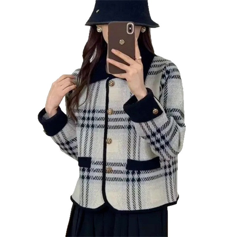 Damen Karierte Blazerjacke mit herausnehmbaren Taschen und Knopfdetails EB