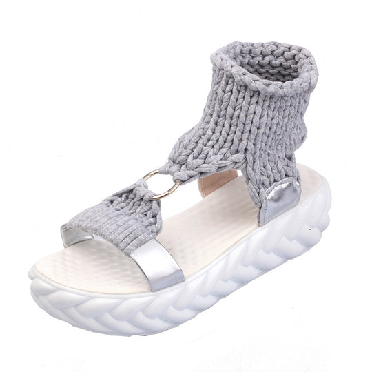 Damen nan handgewebte geflochtene Plateau-Sandalen mit ergonomischer Polstersohle EB