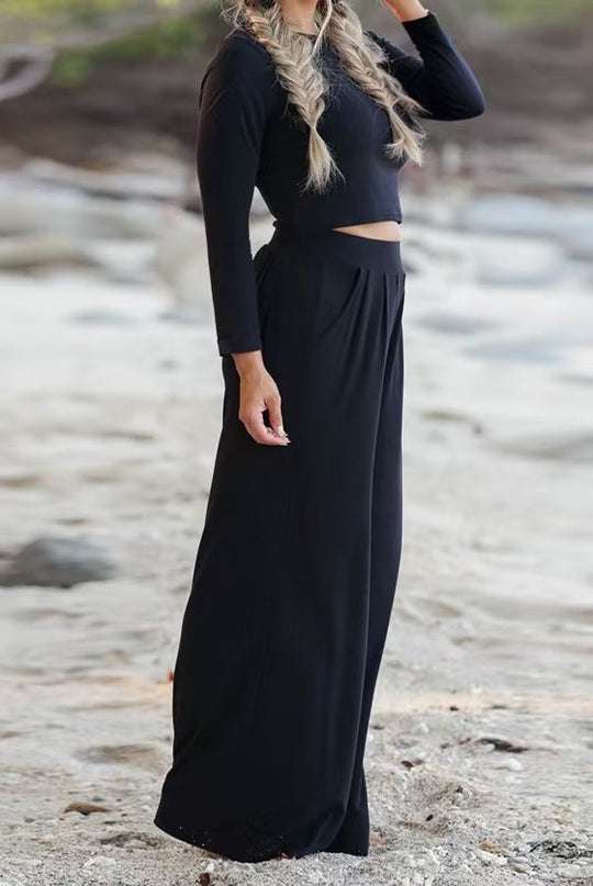 Damen lässiges Set aus cropped Oberteil und weiten Hose EB
