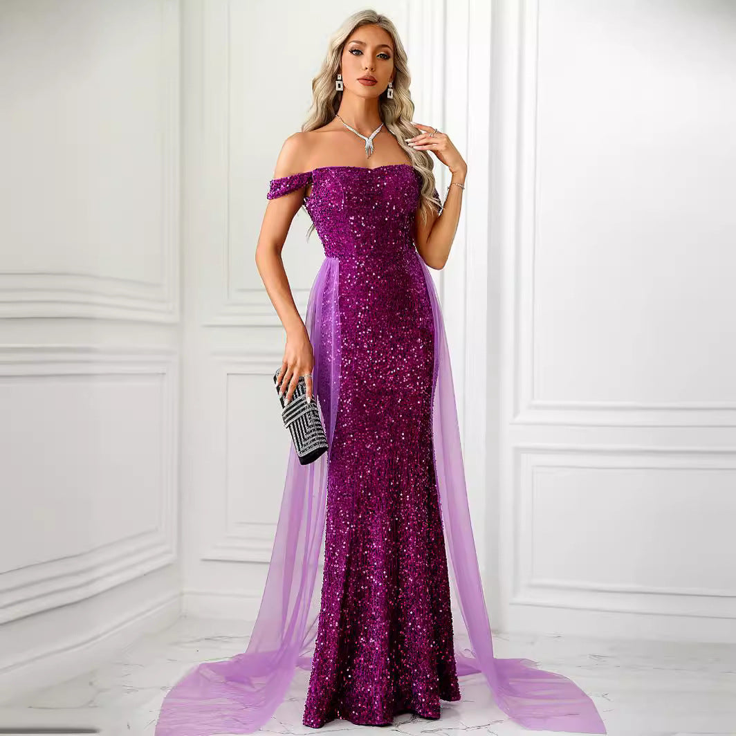 Damen Glamouröses Abendkleid mit schimmerndem Glitzer und Tüllakzenten EB