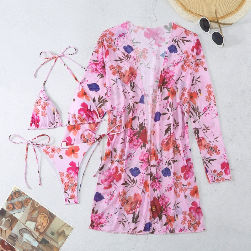 Damen Strandüberwurf mit floralem Design und leichtem Stoff EB
