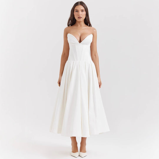 Damen A-Linien Abendkleid mit Korsett-Oberteil und schwingendem Rock EB