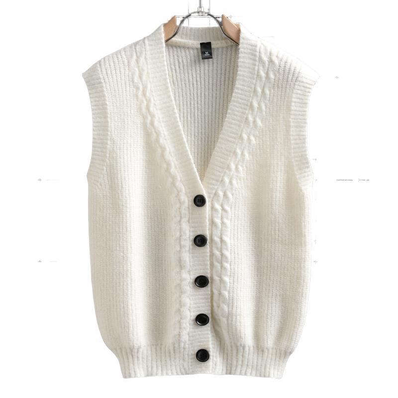 Damen ärmellose Strickjacke mit strukturiertem Zopfmuster EB