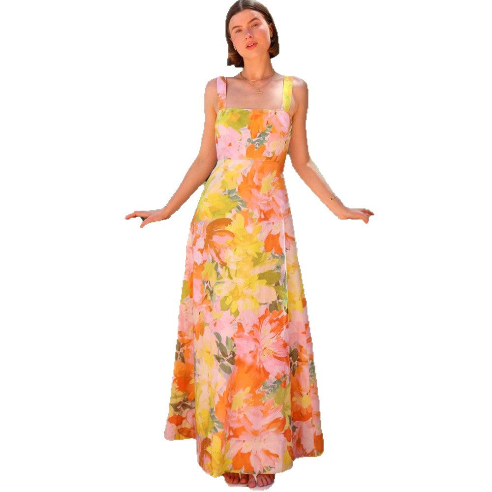 Damen Maxikleid mit floralem Muster und schmalen Trägern EB