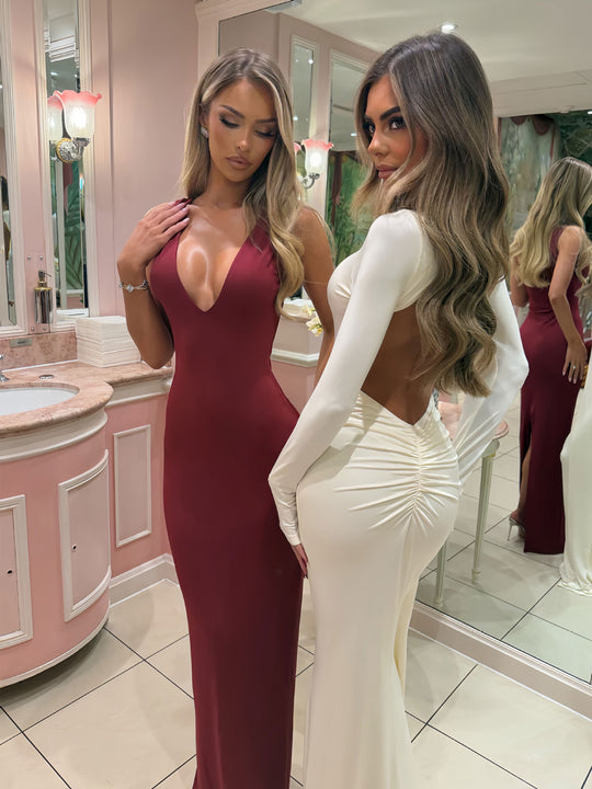 Damen Glamouröses Abendkleid mit tiefem V-Ausschnitt und figurbetontem Schnitt EB